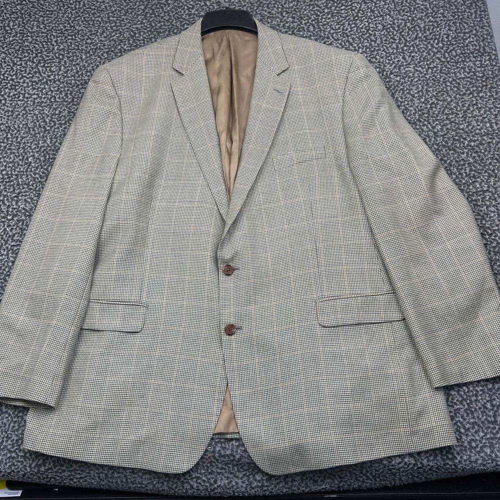 Lauren Ralph Lauren Blazer Sport Coat Men 52L Silk Wool Blend Houndstooth Tan